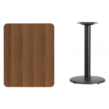BLNK Rectangular Table with 18'' Round Base - Walnut, 24"W x 30"L