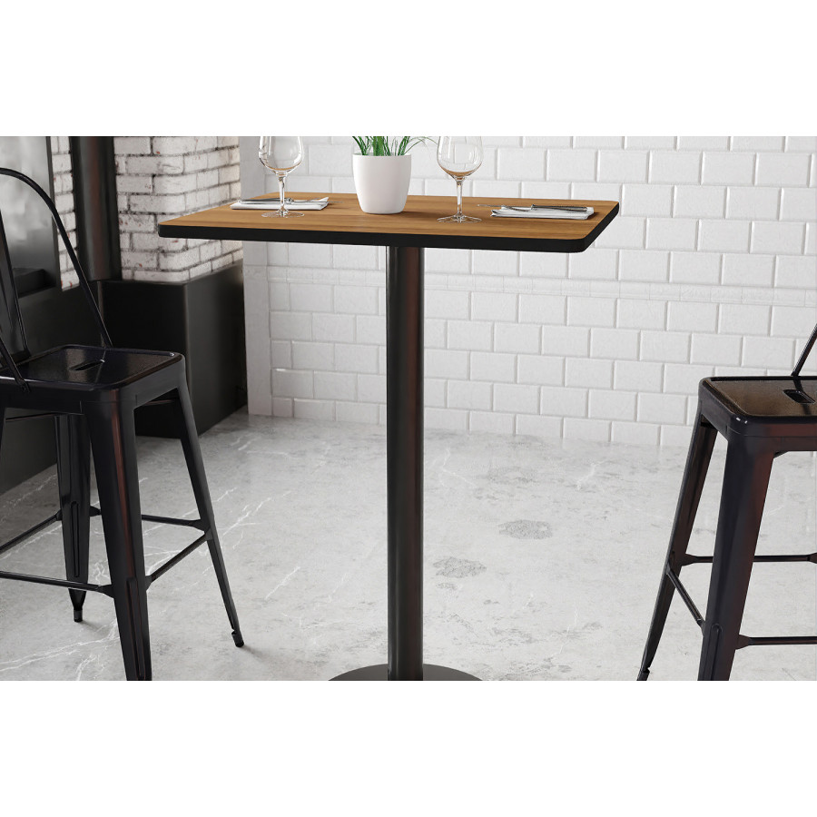 BLNK Rectangular Bar Height Table with 18'' Round Base - Walnut, 24"W x 30"L