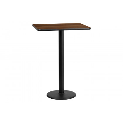 BLNK Rectangular Bar Height Table with 18'' Round Base - Walnut, 24"W x 30"L