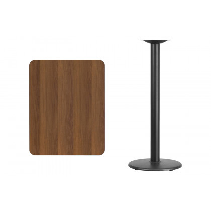 BLNK Rectangular Bar Height Table with 18'' Round Base - Walnut, 24"W x 30"L