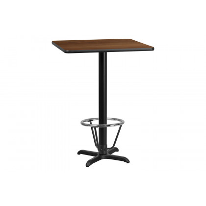 BLNK Square Bar Height Table with 22'' x 22'' Base - Walnut, 30"W, with Foot Ring