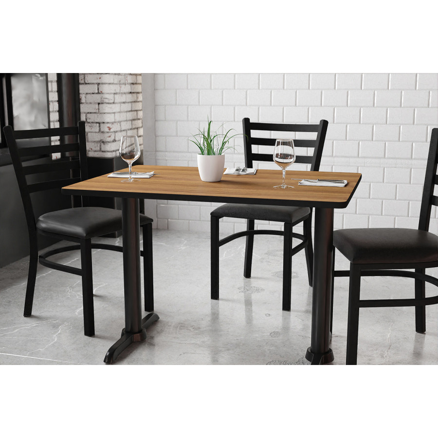 BLNK Rectangular Table with 5'' x 22'' Bases - Walnut, 30"W x 42"L