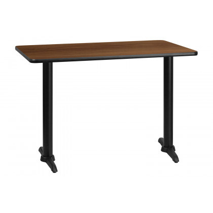 BLNK Rectangular Table with 5'' x 22'' Bases - Walnut, 30"W x 42"L