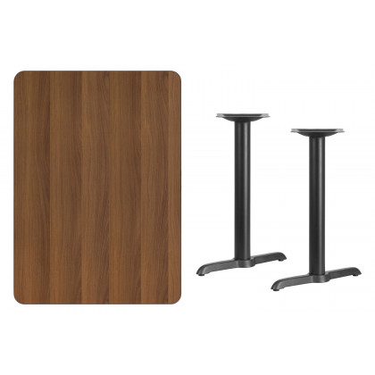 BLNK Rectangular Table with 5'' x 22'' Bases - Walnut, 30"W x 42"L