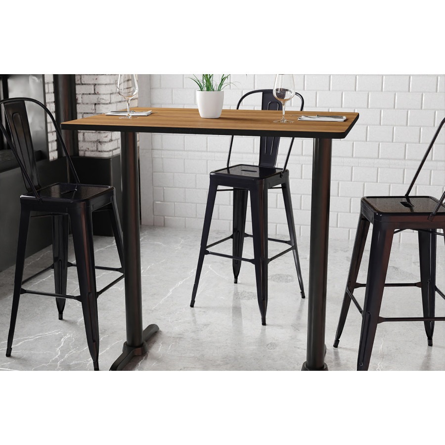 BLNK Rectangular Bar Height Table with 5'' x 22'' Bases - Walnut, 30"W x 42"L