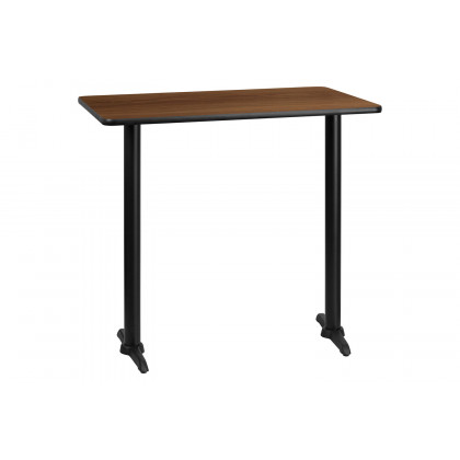 BLNK Rectangular Bar Height Table with 5'' x 22'' Bases - Walnut, 30"W x 42"L