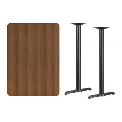 BLNK Rectangular Bar Height Table with 5'' x 22'' Bases - Walnut, 30"W x 42"L