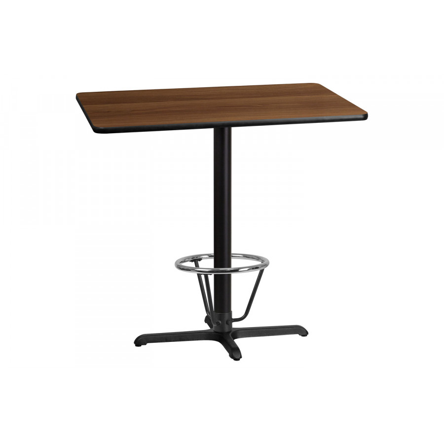 BLNK Rectangular Bar Height Table with 23.5'' x 29.5'' Base - Walnut, 30"W x 42"L, with Foot Ring