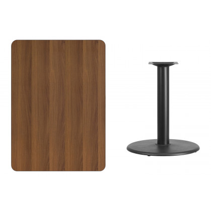 BLNK Rectangular Table with 24'' Round Base - Walnut, 30"W x 42"L