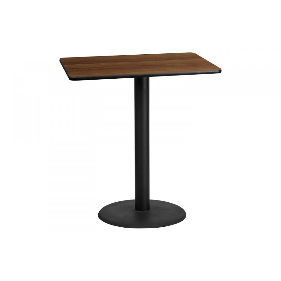 BLNK Rectangular Bar Height Table with 24'' Round Base - Walnut, 30"W x 42"L