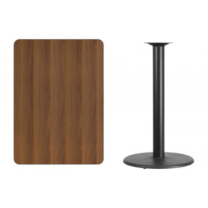 BLNK Rectangular Bar Height Table with 24'' Round Base - Walnut, 30"W x 42"L