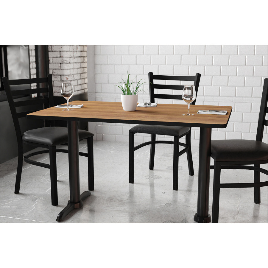 BLNK Rectangular Table with 5'' x 22'' Bases - Walnut, 30"W x 48"L