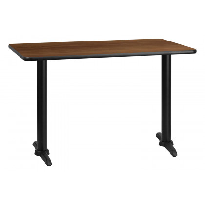 BLNK Rectangular Table with 5'' x 22'' Bases - Walnut, 30"W x 48"L