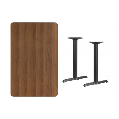 BLNK Rectangular Table with 5'' x 22'' Bases - Walnut, 30"W x 48"L