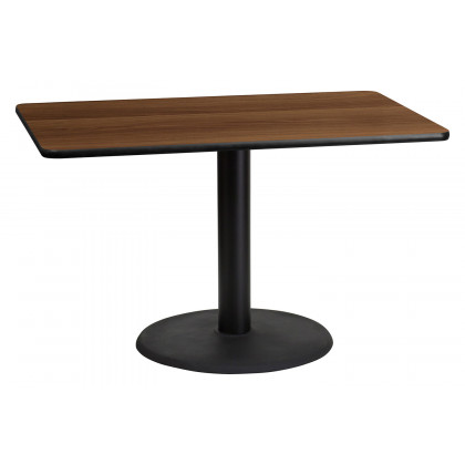 BLNK Rectangular Table with 24'' Round Base - Walnut, 30"W x 48"L