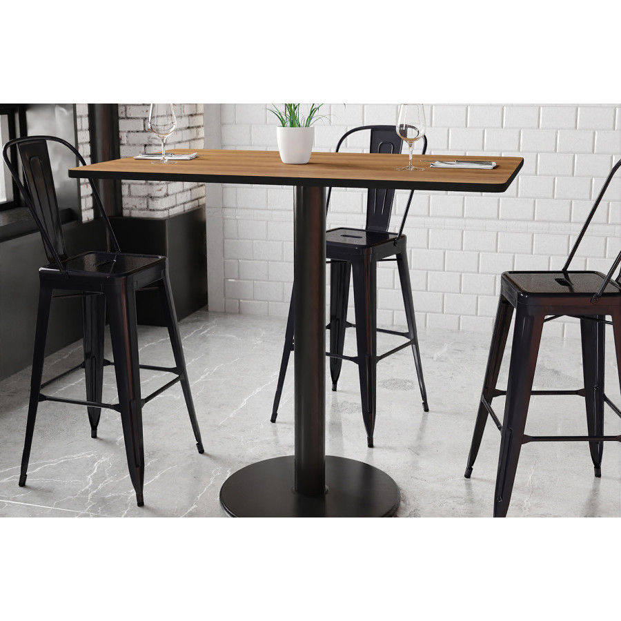 BLNK Rectangular Bar Height Table with 24'' Round Base - Walnut, 30"W x 48"L