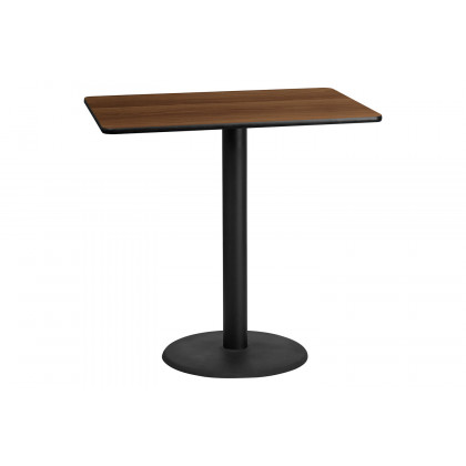 BLNK Rectangular Bar Height Table with 24'' Round Base - Walnut, 30"W x 48"L