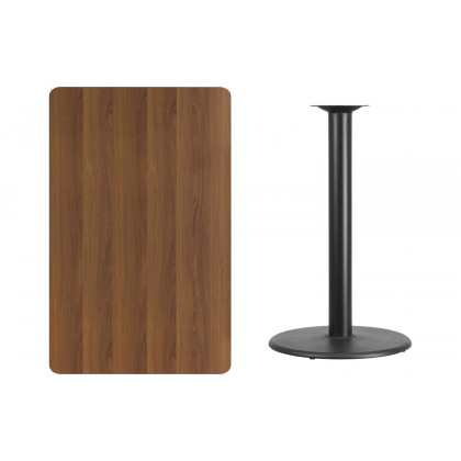 BLNK Rectangular Bar Height Table with 24'' Round Base - Walnut, 30"W x 48"L