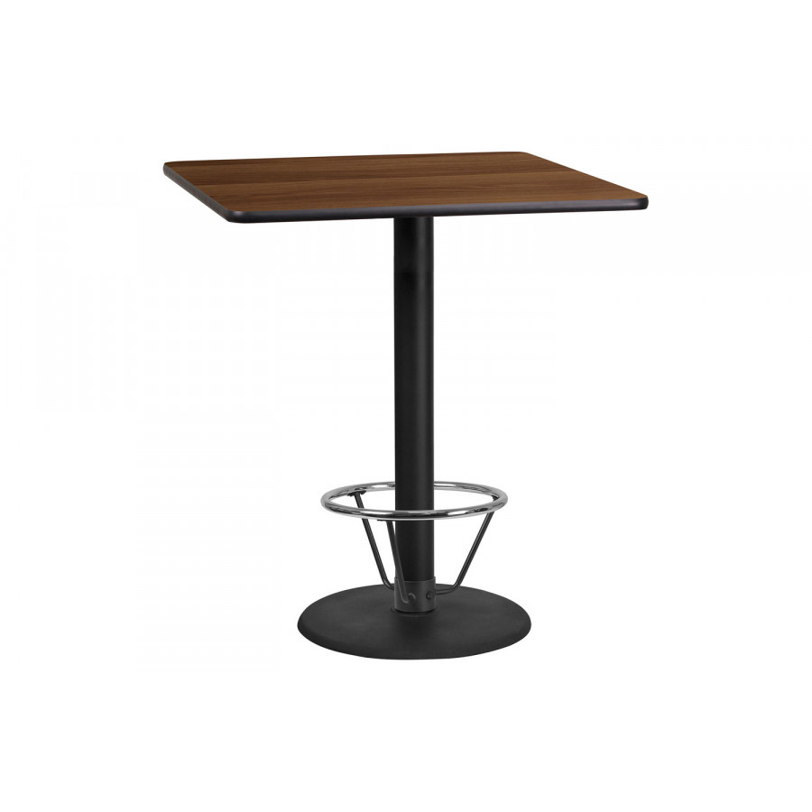 BLNK Square Bar Height Table with 24'' Round Base - Walnut, 36"W, with Foot Ring