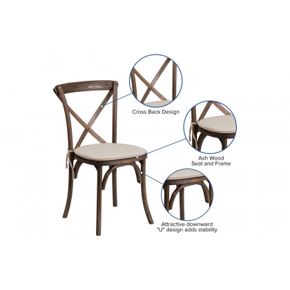 BLNK HERCULES Series Wood Stackable Cross Back Chair with Cushion - Early American