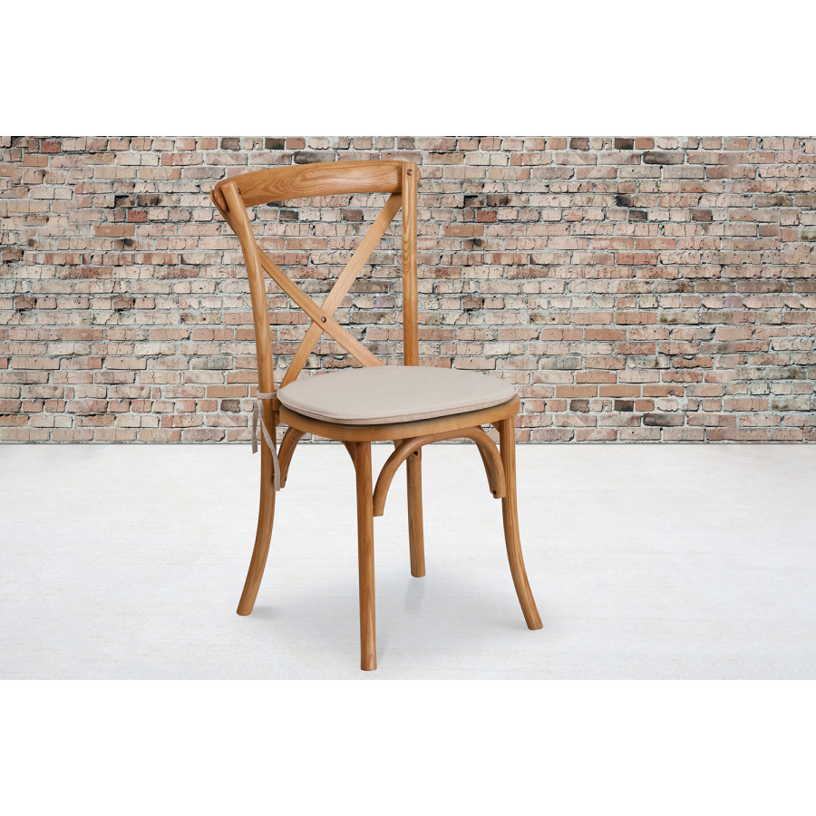BLNK HERCULES Series Wood Stackable Cross Back Chair with Cushion - Oak