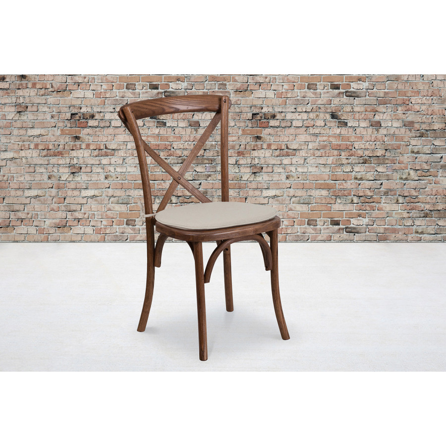 BLNK HERCULES Series Wood Stackable Cross Back Chair with Cushion - Pecan