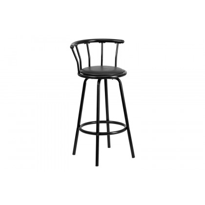 BLNK - Charla Black Metal Crown Back Bar Stool with Black Vinyl Swivel Seat