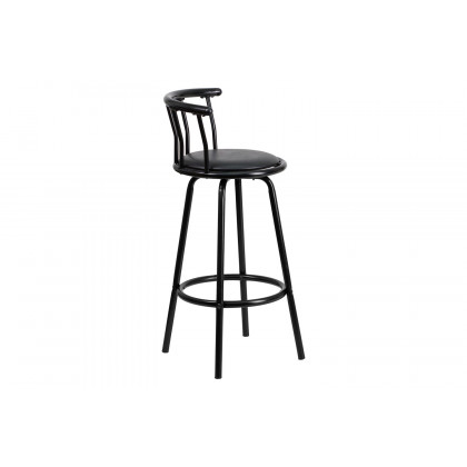 BLNK - Charla Black Metal Crown Back Bar Stool with Black Vinyl Swivel Seat