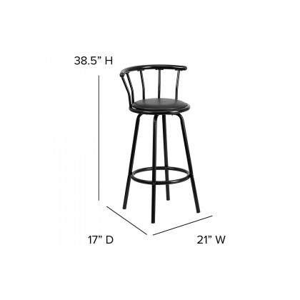 BLNK - Charla Black Metal Crown Back Bar Stool with Black Vinyl Swivel Seat