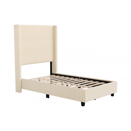BLNK Quinn Upholstered Platform Bed with Channel Stitched Wingback Headboard - Beige, Twin Size