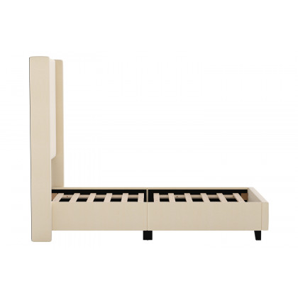 BLNK Quinn Upholstered Platform Bed with Channel Stitched Wingback Headboard - Beige, Twin Size