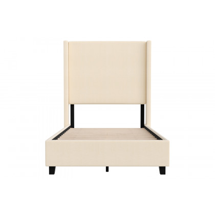 BLNK Quinn Upholstered Platform Bed with Channel Stitched Wingback Headboard - Beige, Twin Size