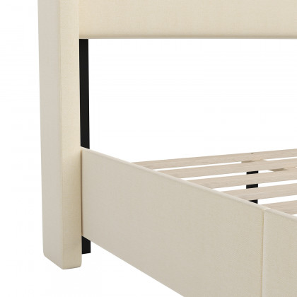 BLNK Quinn Upholstered Platform Bed with Channel Stitched Wingback Headboard - Beige, Twin Size
