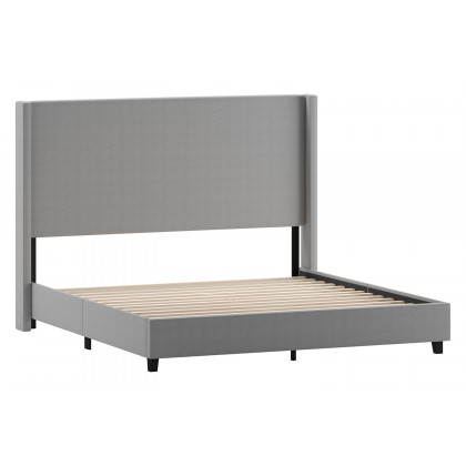 BLNK Quinn Upholstered Platform Bed with Channel Stitched Wingback Headboard - Gray, King Size