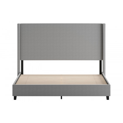BLNK Quinn Upholstered Platform Bed with Channel Stitched Wingback Headboard - Gray, King Size