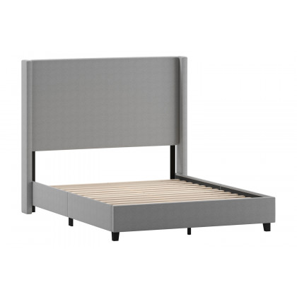 BLNK Quinn Upholstered Platform Bed with Channel Stitched Wingback Headboard - Gray, Queen Size