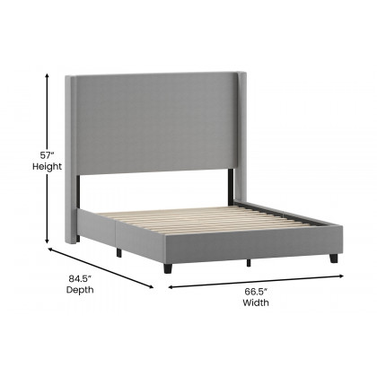 BLNK Quinn Upholstered Platform Bed with Channel Stitched Wingback Headboard - Gray, Queen Size