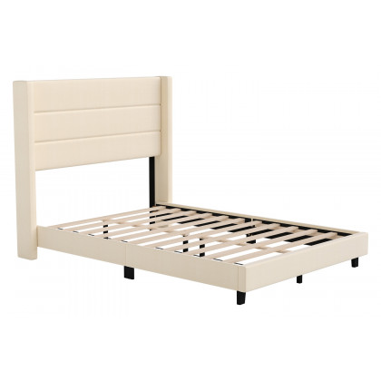 BLNK Hollis Upholstered Platform Bed with Wingback Headboard - Beige, Full Size