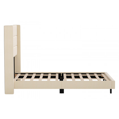 BLNK Hollis Upholstered Platform Bed with Wingback Headboard - Beige, Full Size