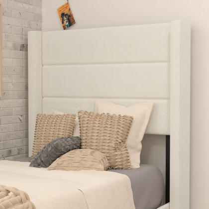 BLNK Hollis Upholstered Platform Bed with Wingback Headboard - Beige, Twin Size