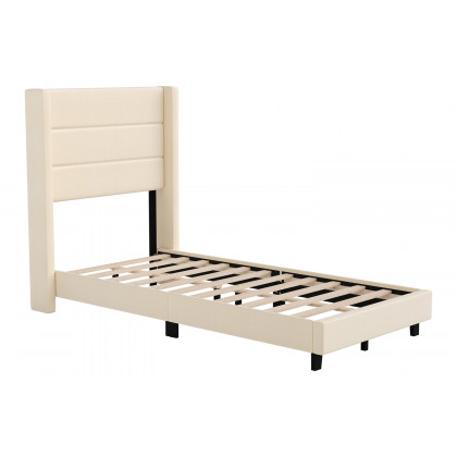 BLNK Hollis Upholstered Platform Bed with Wingback Headboard - Beige, Twin Size