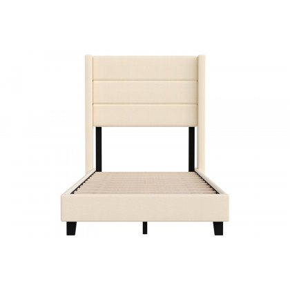 BLNK Hollis Upholstered Platform Bed with Wingback Headboard - Beige, Twin Size