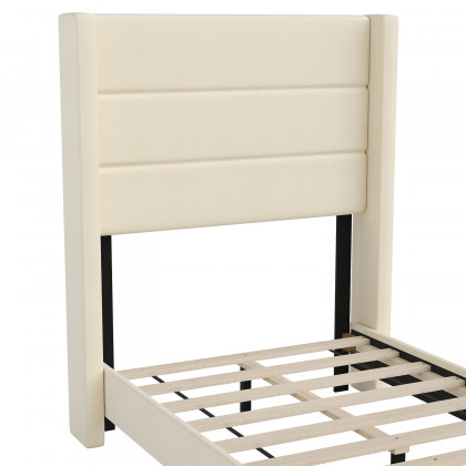 BLNK Hollis Upholstered Platform Bed with Wingback Headboard - Beige, Twin Size