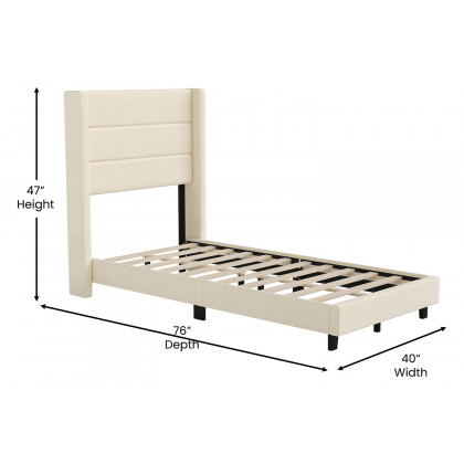 BLNK Hollis Upholstered Platform Bed with Wingback Headboard - Beige, Twin Size