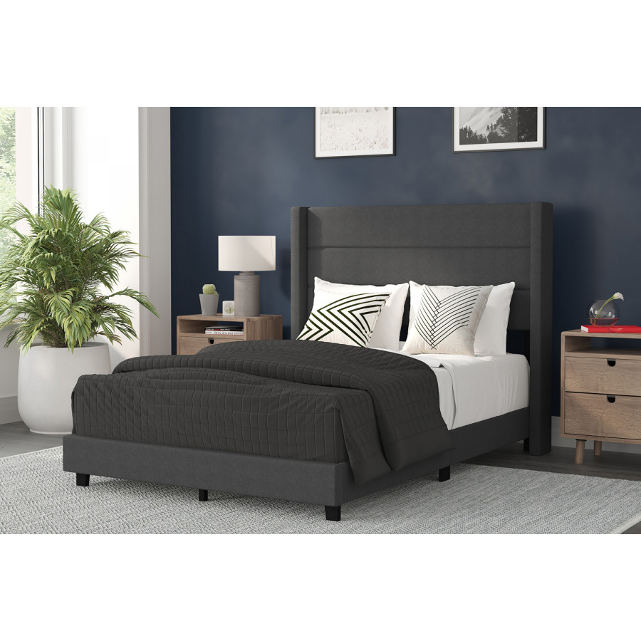 BLNK Hollis Upholstered Platform Bed with Wingback Headboard - Charcoal, Full Size