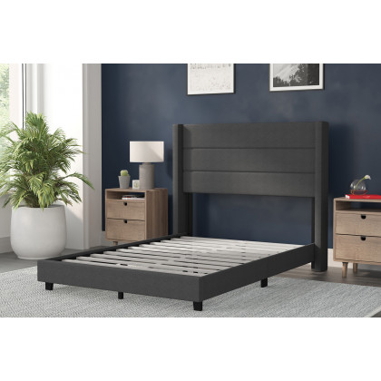 BLNK Hollis Upholstered Platform Bed with Wingback Headboard - Charcoal, Full Size
