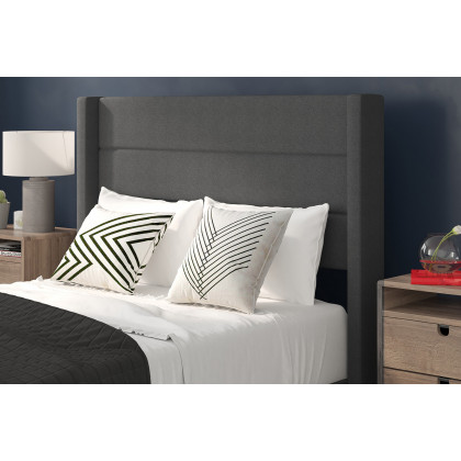 BLNK Hollis Upholstered Platform Bed with Wingback Headboard - Charcoal, Full Size