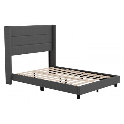 BLNK Hollis Upholstered Platform Bed with Wingback Headboard - Charcoal, Full Size