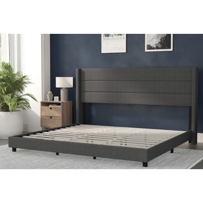 BLNK Hollis Upholstered Platform Bed with Wingback Headboard - Charcoal, King Size