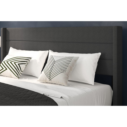 BLNK Hollis Upholstered Platform Bed with Wingback Headboard - Charcoal, King Size